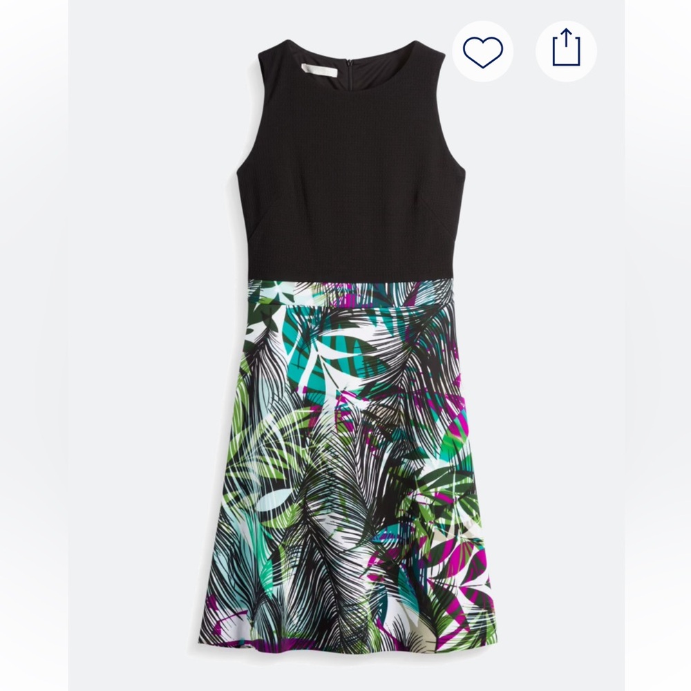 Sleeveless Black and Tropical Print Dress